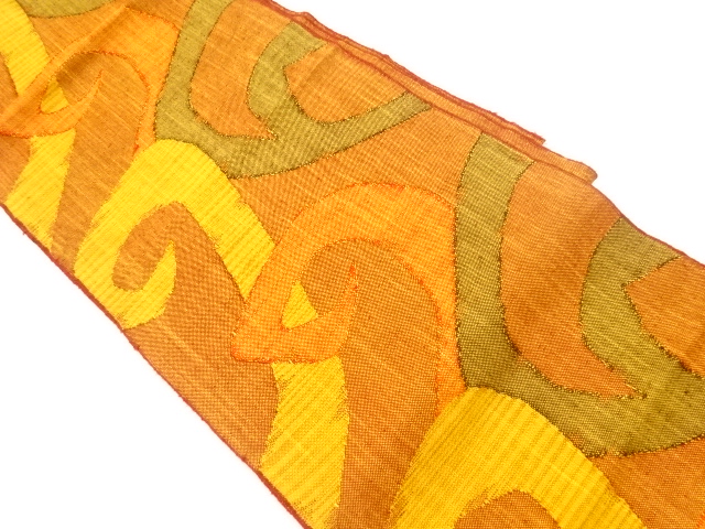 JAPANESE KIMONO / VINTAGE NAGOYA OBI / MAWATA TSUMUGI / WOVEN ABSTRACT PATTERN